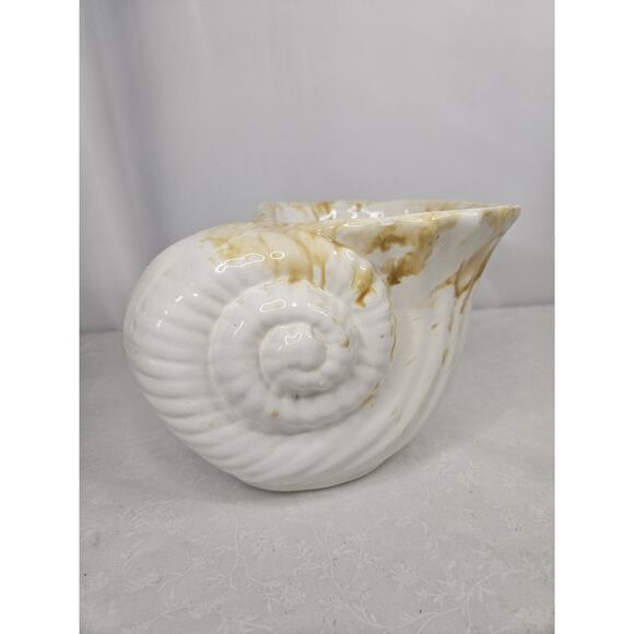 Vintage Sea Shell Nautilus Glazed Terra Cotta Herb Planter Garden Shelf Decor - Picture 5 of 13